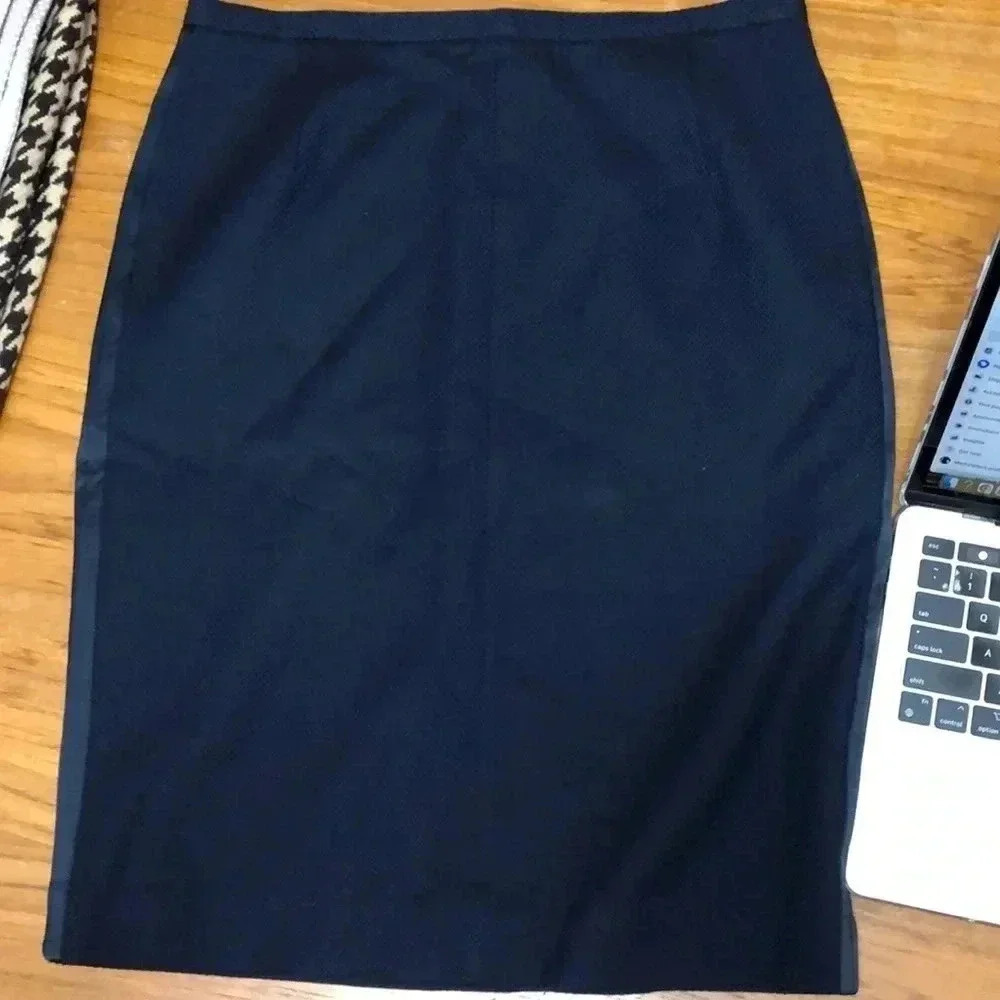 W by Worth Navy Pencil Skirt with Tuxedo Stripe